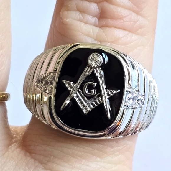 Freemason Ring black silver tone size 12 Masonic free mason mens jewelry - Picture 1 of 15
